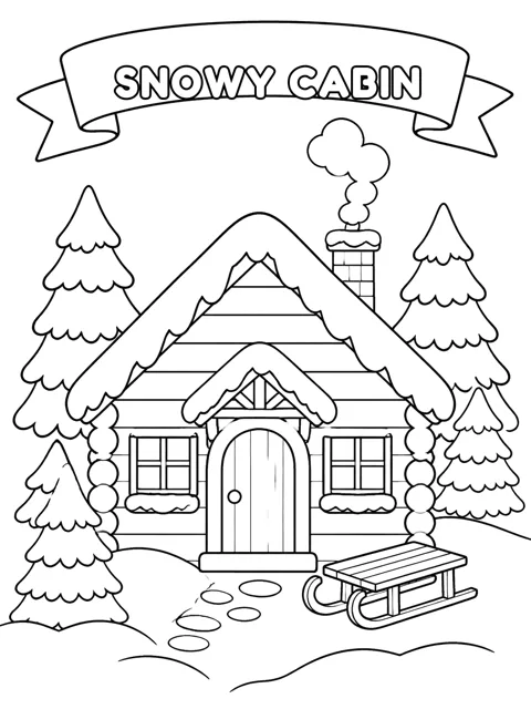 Snowy Cabin coloring page