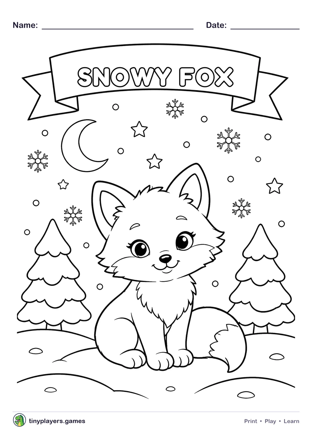 Snowy Fox printable sheet