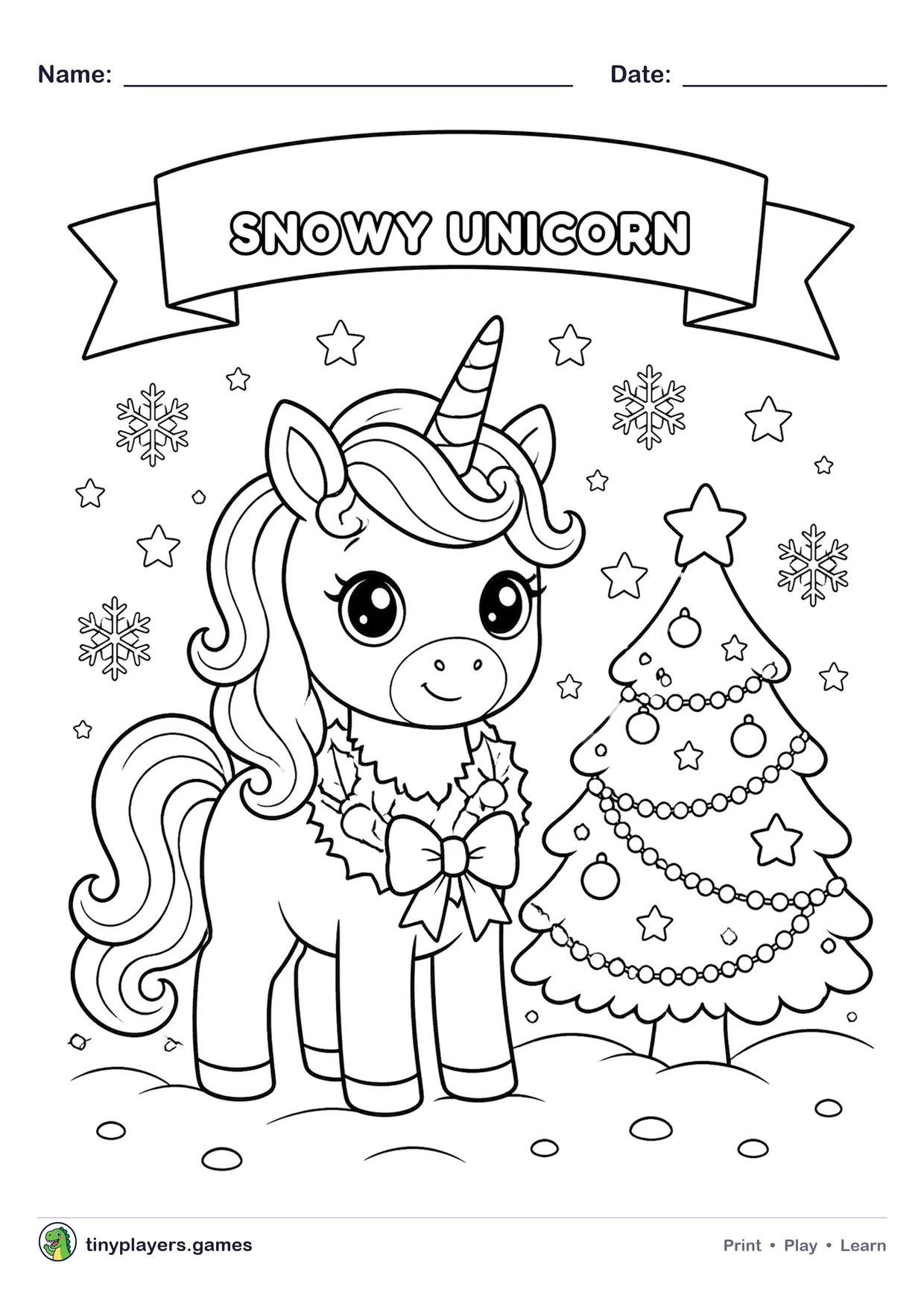 Snowy Unicorn printable sheet