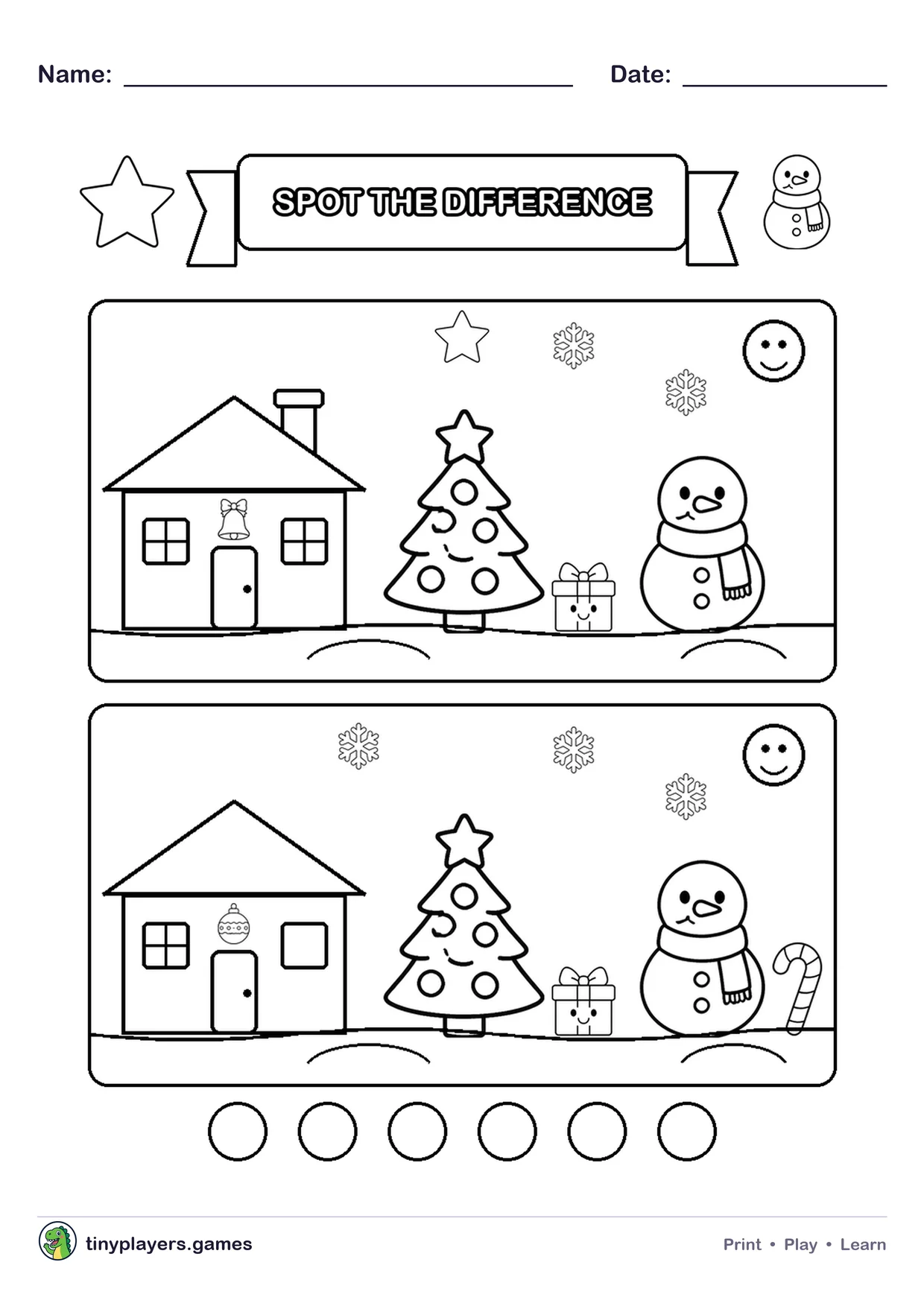 Christmas Spot the Difference printable sheet