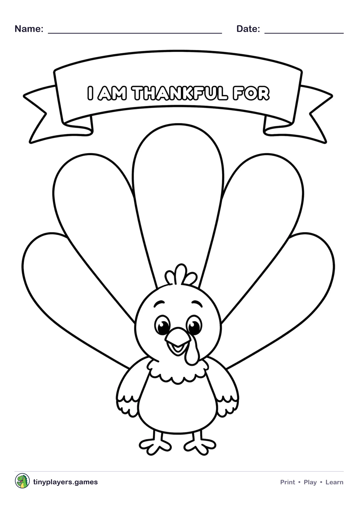 Thankful Turkey printable sheet