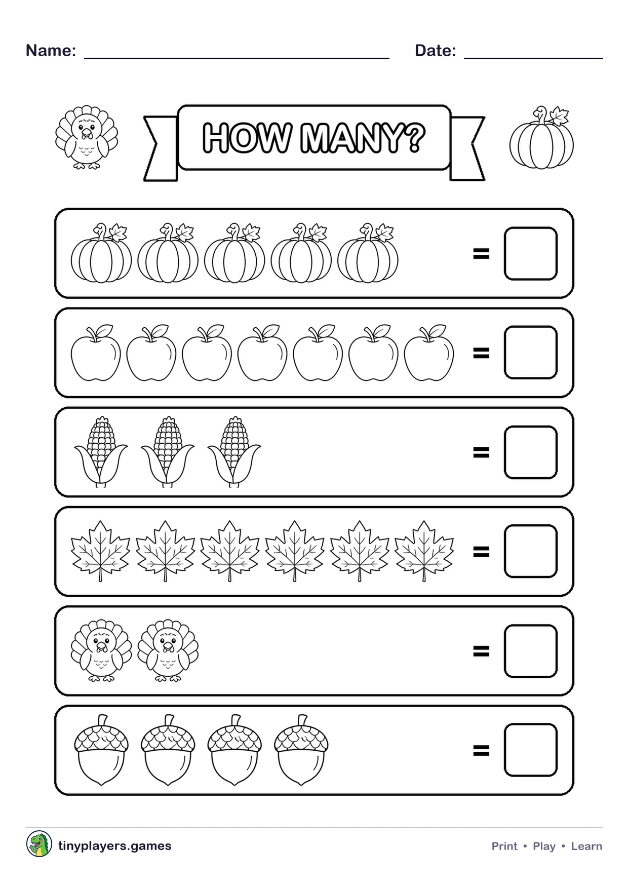 Thanksgiving Counting printable sheet
