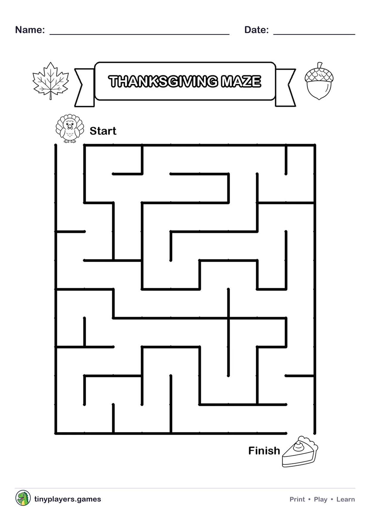 Thanksgiving Maze printable sheet
