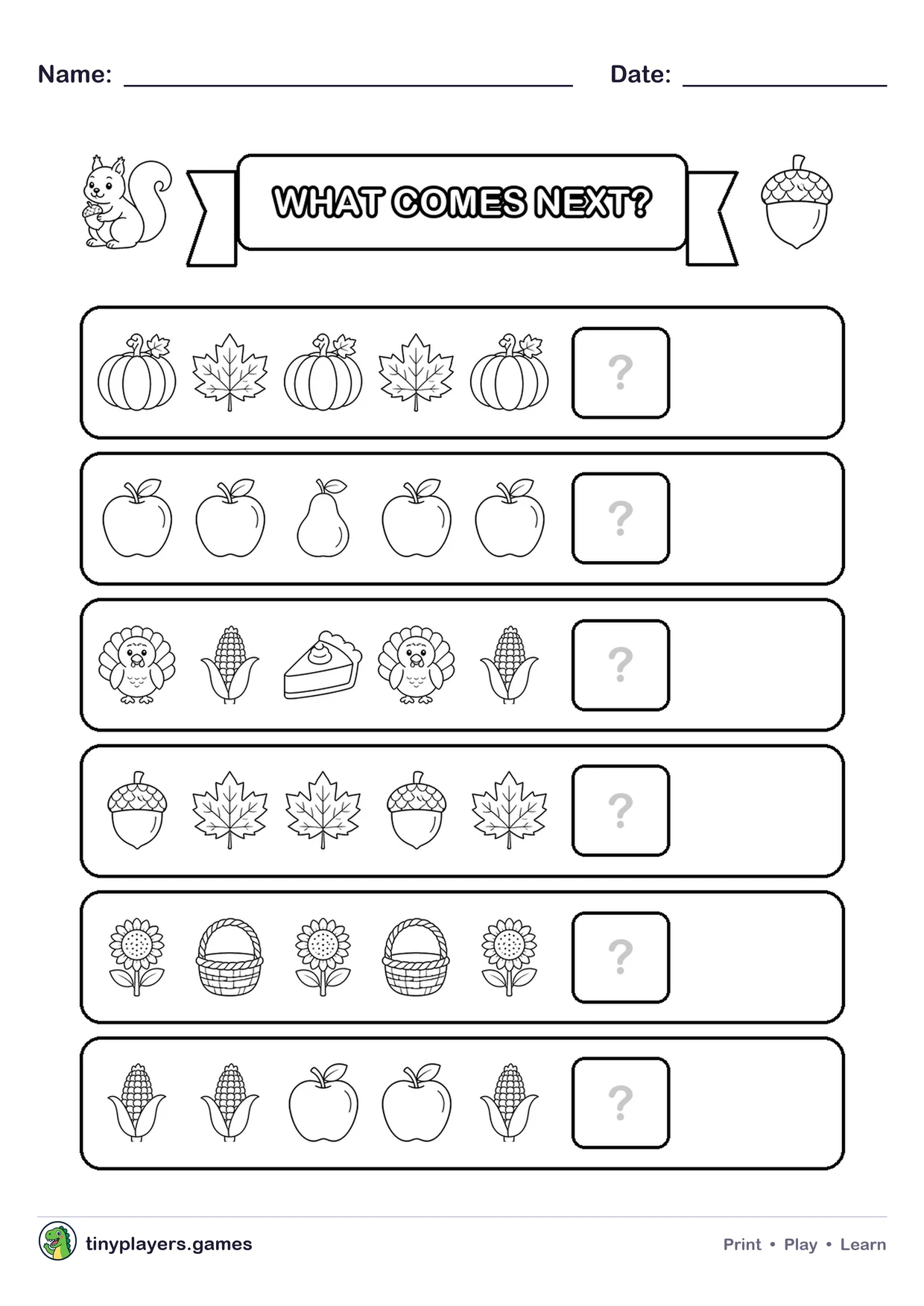 Thanksgiving Patterns printable sheet