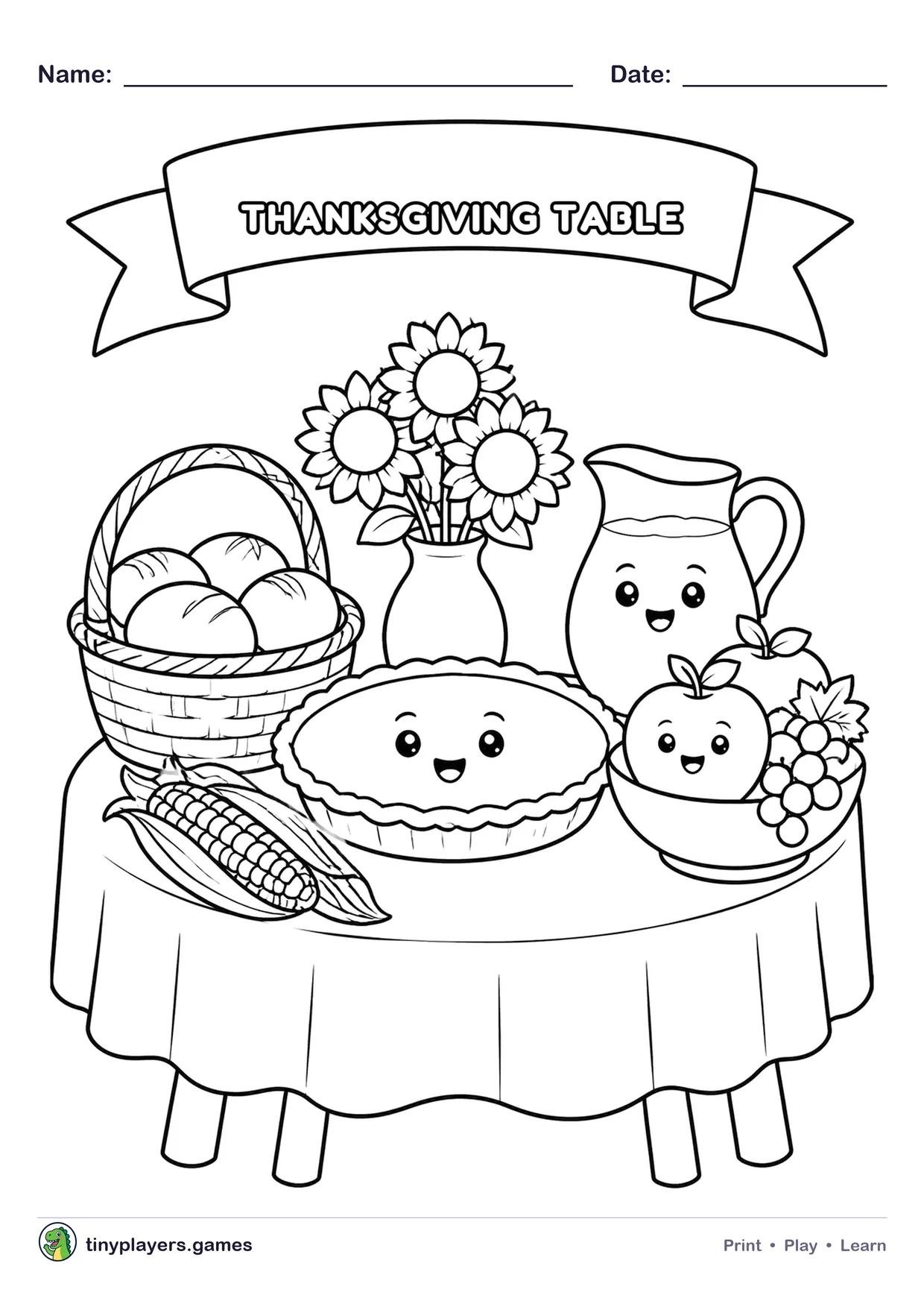 Thanksgiving Table printable sheet