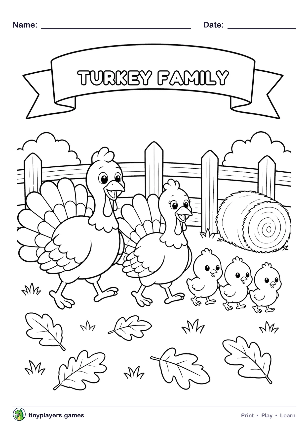 Turkey Family printable sheet