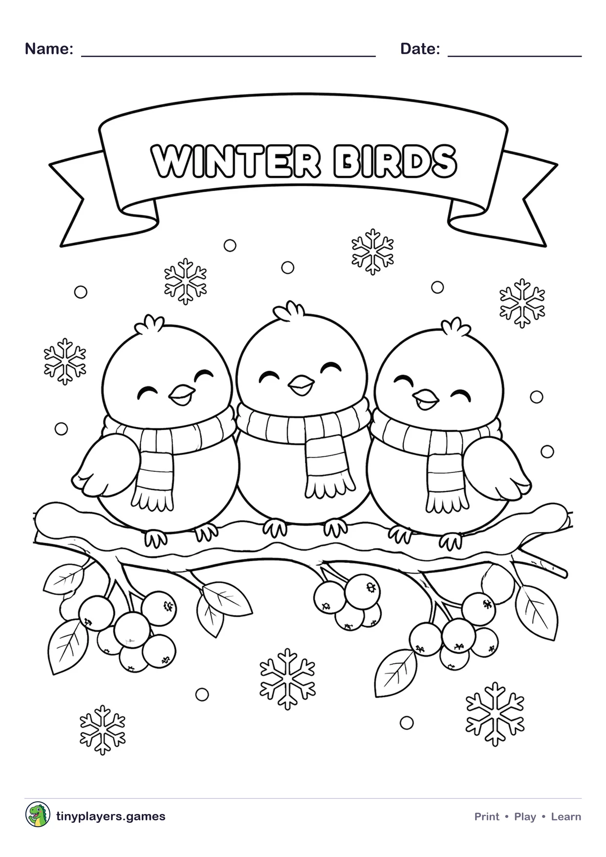 Winter Birds printable sheet